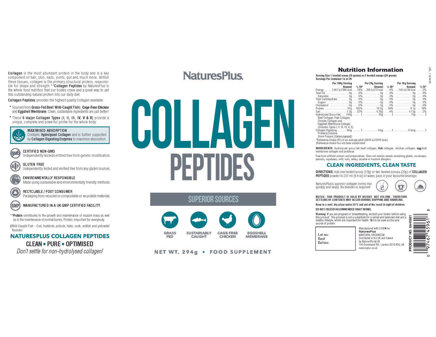 NaturesPlus Collagen Peptides Powder 588g